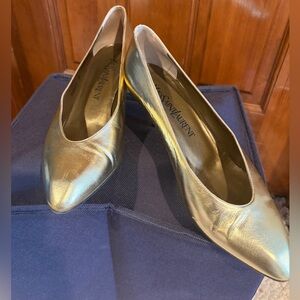 Yves Saint Laurent Shimmering Gold Kitten Heels w/Box